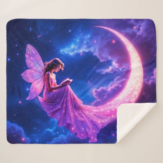 Kwekerij roze fee fantasie glitter neon maan sherpa deken (Voorkant (horizontaal))