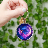 Kwekerij roze fee fantasie glitter neon maan sleutelhanger (Hand)