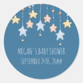 Kwekerij Sterren Blauw Gepersonaliseerd Baby showe Ronde Sticker (Voorkant)
