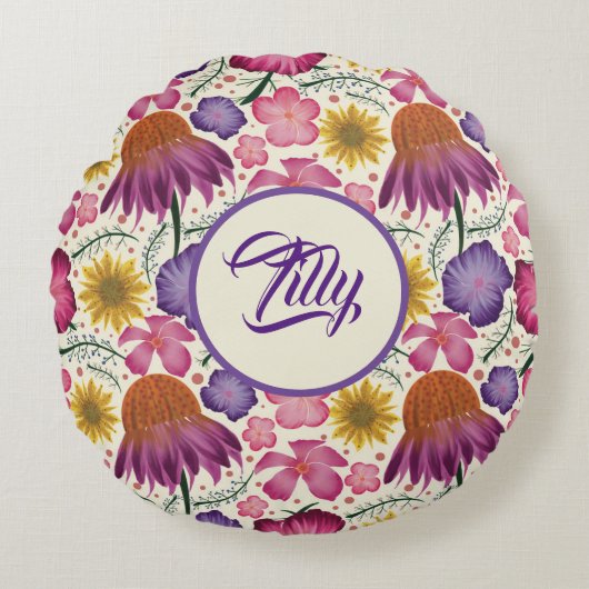 Kwekerij voor zachte pastelwilde bloemen rond kussen (Voorkant)