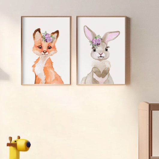 Kwekerij Waterverf Fox en Bunny Muurkunst Sets