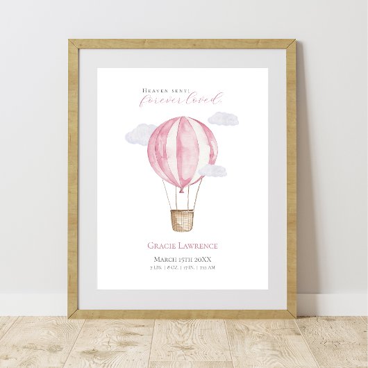  kwekerij Waterverf roze luchtballon Poster