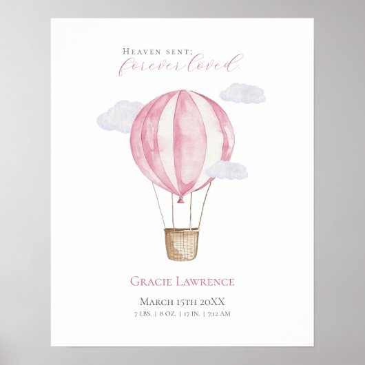  kwekerij Waterverf roze luchtballon Poster (Voorkant)