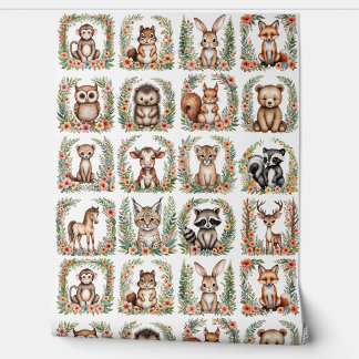 Kwekerij Woodland Baby Animal Accent Wall Paper Behang