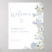 Kwelige blauwgroene bloemige bruidsdouche welkom poster (Voorkant)