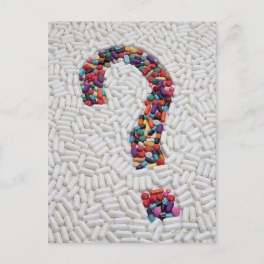 Kwestie van pillen op witte pil achtergrond briefkaart (Voorkant)