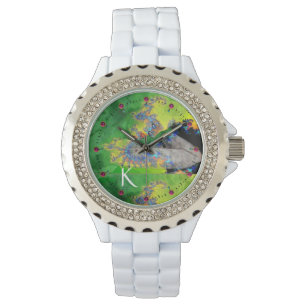 KWESTIES, GROENE FRACTALE LADY MONOGRAM HORLOGE