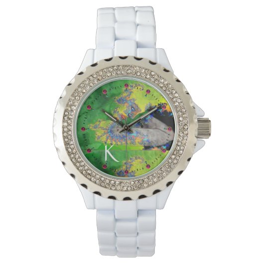 KWESTIES, GROENE FRACTALE LADY MONOGRAM HORLOGE (Voorkant)