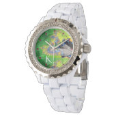 KWESTIES, GROENE FRACTALE LADY MONOGRAM HORLOGE (Gekanteld)