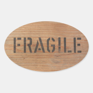 Kwetsbaar Gestempeld op een Houten Krat Ovale Sticker