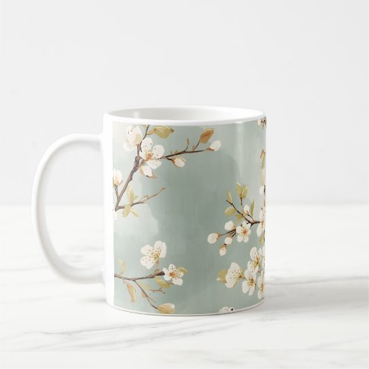 Kwetsbare Witte Bloesemtak Botanisch Koffiemok (Links)