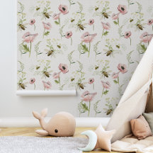 Kwijlige papavers, bijen, wilde bloemen waterverf