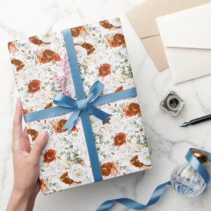 Kwijlige Terracotta Bloem Botanisch Goudblad Cadeaupapier