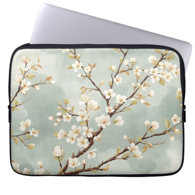 Kwijlige Witte Bloesemtak Botanisch Laptop Sleeve (Voorkant)