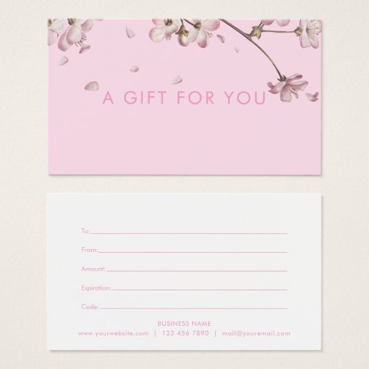 Kwijtschelding bloesem - roze cadeaubon visitekaartje (Voorkant /achterkant)