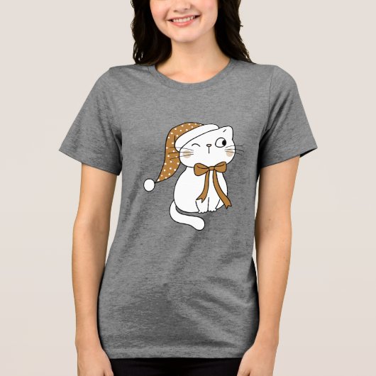 Kwinkende Winter Kat Tri-Blend Shirt (Voorkant)
