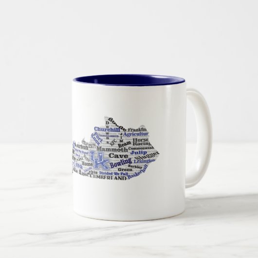 KY Word Cloud (V1 blauw) Tweekleurige Koffiemok (Voorkant rechts)