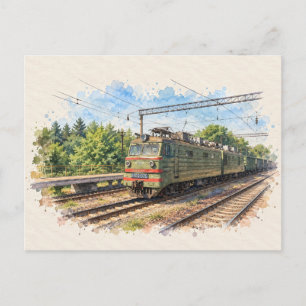 Kyiv Oekraine Elektrische Trein Aquarel Ansichtkaa Feestdagenkaart