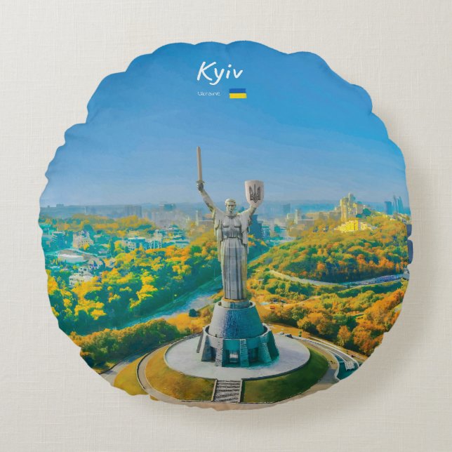 Kyiv, Oekraïne - Moeder Oekraïne Monument Rond Kussen (Voorkant)