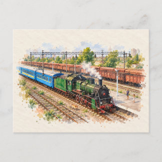 Kyiv Oekraïne Stoomtrein Aquarel Ansichtkaart Feestdagenkaart