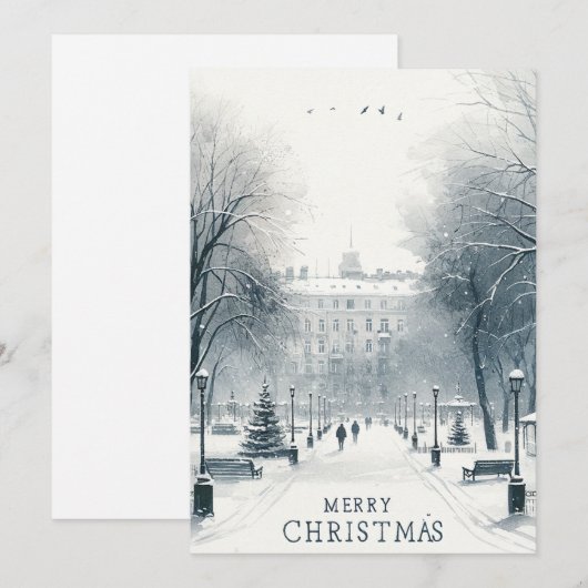 Kyiv Winter Wonderland - Minimalistische waterverf Feestdagenkaart (Voorkant / Achterkant)