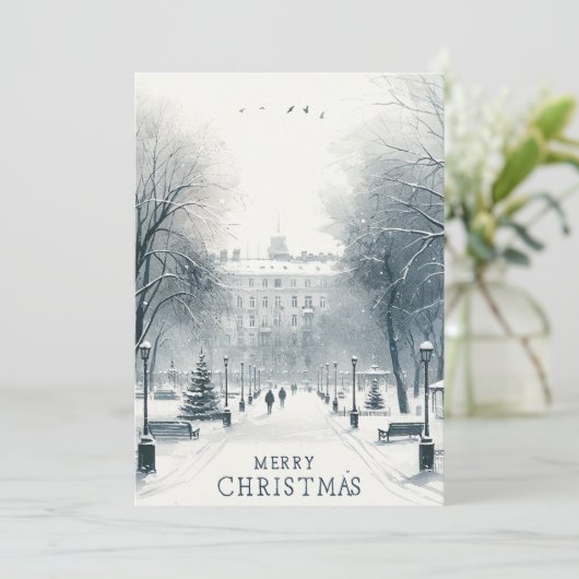 Kyiv Winter Wonderland - Minimalistische waterverf Feestdagenkaart (Staand voorkant)