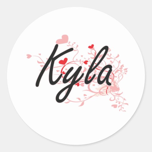 Kyla Artistieke Naam Ontwerp met harten Ronde Sticker (Voorkant)