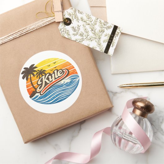 Kyle Retro Sunset Naamontwerp Ronde Sticker (Geschenken)