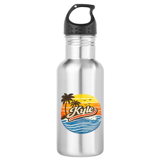Kyle Retro Sunset Naamontwerp Waterfles (Voorkant)