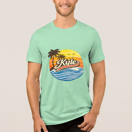 Kyle Retro Sunset Name Design Tri-Blend Shirt (Voorkant)