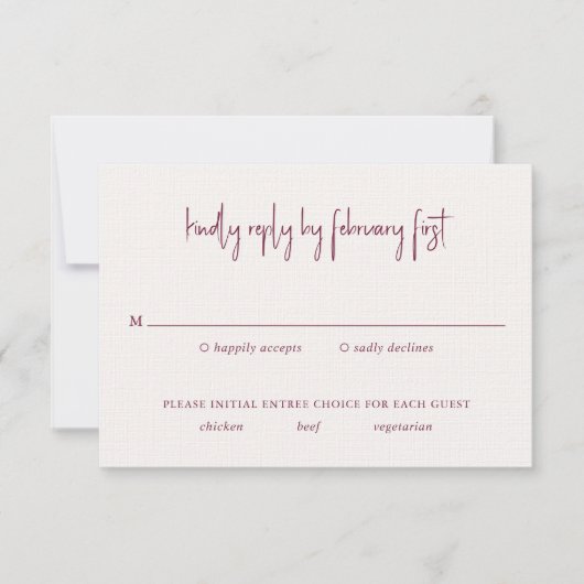 Kylee Bourgogne Traditionele Elegante Bruiloft RSVP Kaartje (Voorkant)