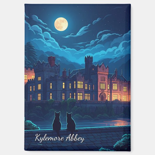 Kylemore Abbey Ierland katten bij nacht Magneet (Voorkant)