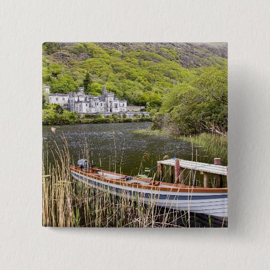 Kylemore Abbey, Ierland. Kylemore Abbey is Vierkante Button 5,1 Cm (Voorkant)