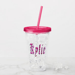 "Kylie" Bloem Roze Kylie Naam, Acryl Drinkbeker