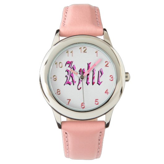 "Kylie" Bloem Roze Kylie Naam, Horloge (Voorkant)