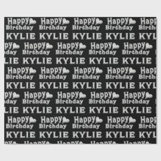 Kylie Happy Birthday silver black Geschenk papier (Vlak)