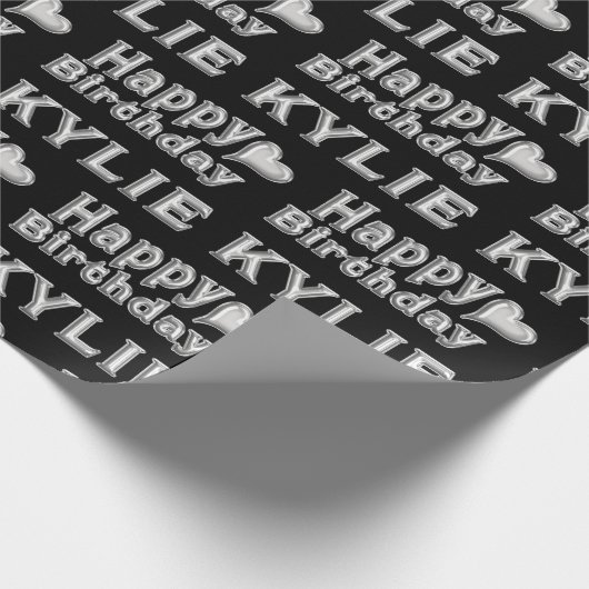 Kylie Happy Birthday silver black Geschenk papier (Hoek)