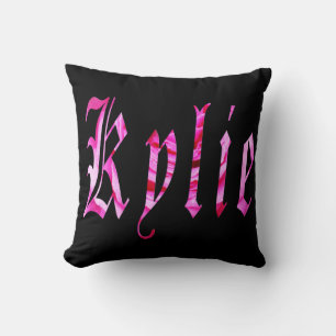 Kylie, naam, Logo, Black Throw Cushion. Kussen