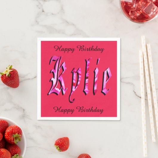 Kylie, naam, Logo, roze papier, Birthday Napkins Servetten (Insitu)