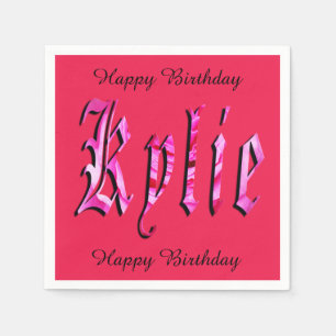 Kylie, naam, Logo, roze papier, Birthday Napkins Servetten
