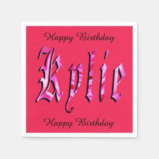 Kylie, naam, Logo, roze papier, Birthday Napkins Servetten (Voorkant)