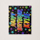 "KYLIE" Voornaam, geun "HAPPY BIRTHDAY" Legpuzzel (Verticaal)
