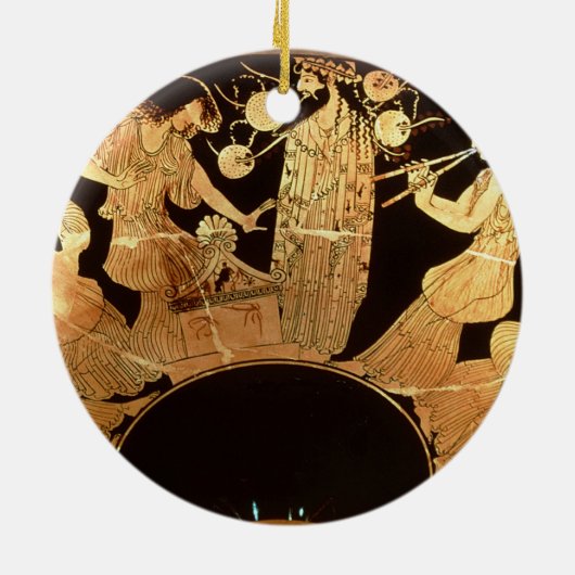 Kylix van het Attische rode cijfer dat Dionysus en Keramisch Ornament (Achterkant)