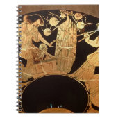 Kylix van het Attische rode cijfer dat Dionysus en Notitieboek (Voorkant)