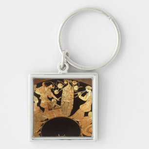 Kylix van het Attische rode cijfer dat Dionysus en Sleutelhanger