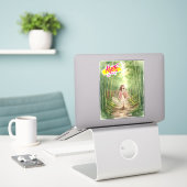 Kyoto, Arashiyama, Bamboo Grove Path, Watercolor Sticker (Laptop op bureau)