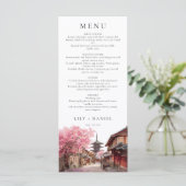 Kyoto Japan Aquarel Elegant Trouwen Menu (Staand voorkant)