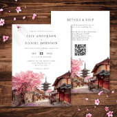 Kyoto Japan Aquarel QR Code Trouwkaart Kaart