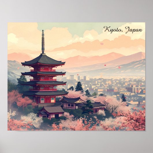 Kyoto Japan Cherry Blossom Temple Art –  Sapura  Poster (Voorkant)
