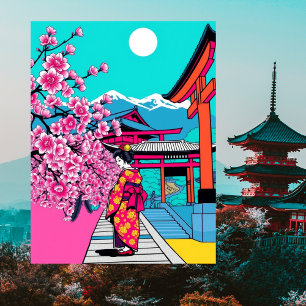 Kyoto, Japan Cherry Blossom Temple Art Travel Briefkaart